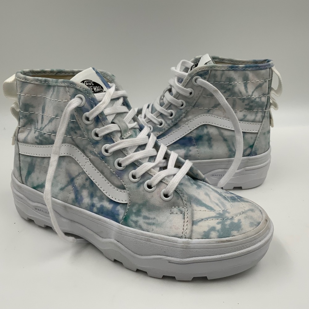 Vans Sk8-Hi Tapered Stackform Tie Dye Blue White Platform Sneakers Womens 6.5